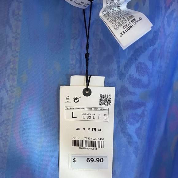 Zara Women's Asymmetric LARGE Skirt Blue‎ Mini Aztec Tribal Layered Pull on Boho - Picture 5 of 5